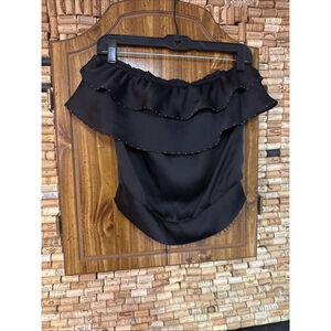 Y2K Rampage Black Layered Flowy Beaded Strapless Open Back Top Sz S